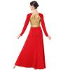 AFAVOM Praise Dance Dress for Women Metallic Gold Lyrical Dance Dress Long Sleeve Asymmetric Chiffon Flowy Skirt Shiny Color Block Liturgical Worship Dancewear Contemporary Dance Costumes Red XXL view 4