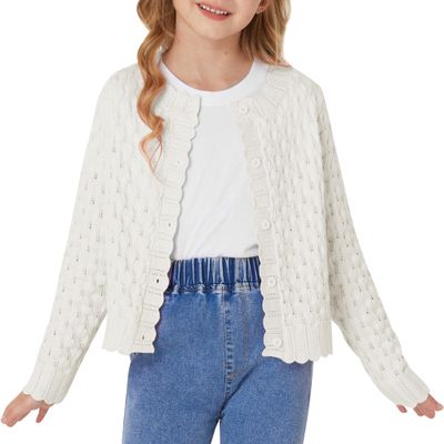 GRACE KARIN Ivory Sweater Cardigan for Girls Long Sleeve Cable Knit Kids Button Front Cropped Sweaters Size 10
