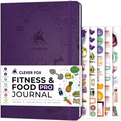 Clever Fox Fitness & Food Journal PRO  Daily Workout & Meal Planner for Women & Men  Exercise & Weight Loss Diary Notebook, 7.3x10.4 (Purple)