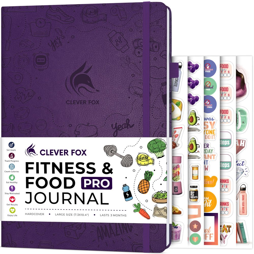 Clever Fox Fitness & Food Journal PRO  Daily Workout & Meal Planner for Women & Men  Exercise & Weight Loss Diary Notebook, 7.3x10.4 (Purple)