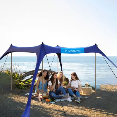 vBrate Beach Tent Sun Shelter - UPF50 Beach Canopy Portable Sun Shelter 4 Aluminum Poles, Ground Pegs, Sand Bags, Wind Ropes, Shovel, Bag - Camping, Picnic, Fishing, Backyard 10x10FT (Bicolor)
