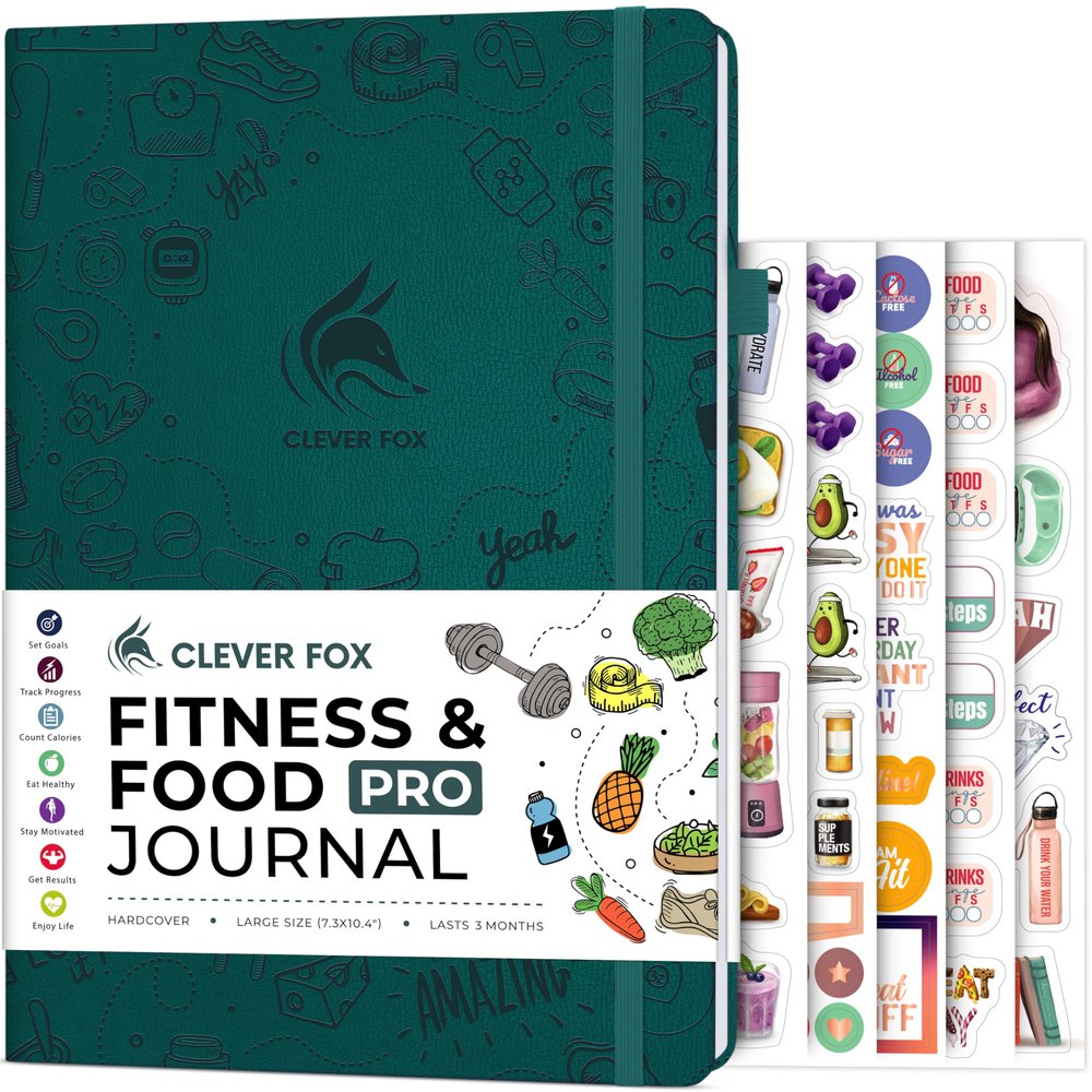 Clever Fox Fitness & Food Journal PRO  Daily Workout & Meal Planner for Women & Men  Exercise & Weight Loss Diary Notebook, 7.3x10.4 (Dark Teal)