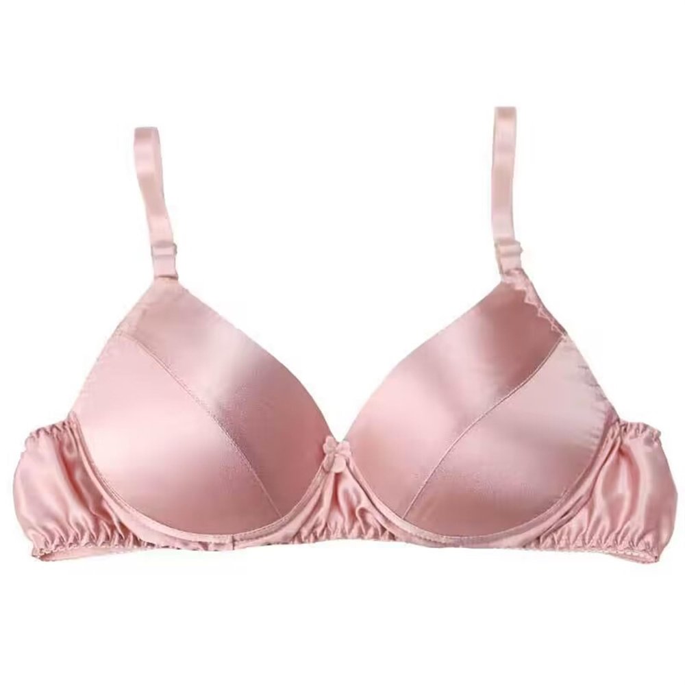 100% Mulberry Silk Bra Thin Ultra Soft Cup Bra Women's Wireless Everyday Bralette Full Coverage Breathable Lingerie Top (Color : Pink, Size : 85/38AB)