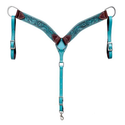 BLACK HOOF | Pink | Turquoise | Floral Tooled American Leather Breastcollar with Silver Spots | Barrel Racing