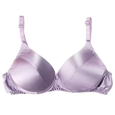 100% Mulberry Silk Bra Thin Ultra Soft Cup Bra Women's Wireless Everyday Bralette Full Coverage Breathable Lingerie Top (Color : Purple, Size : 75/34AB)
