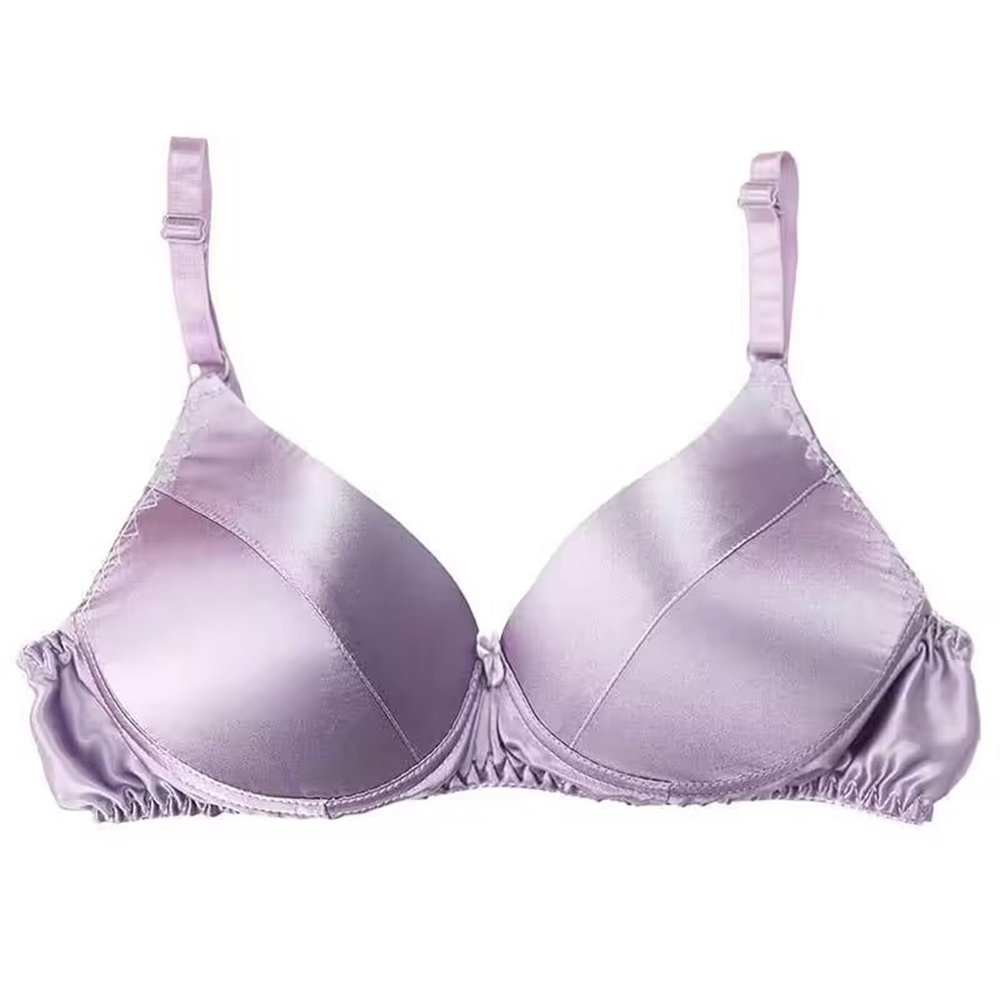 100% Mulberry Silk Bra Thin Ultra Soft Cup Bra Women's Wireless Everyday Bralette Full Coverage Breathable Lingerie Top (Color : Purple, Size : 75/34AB)
