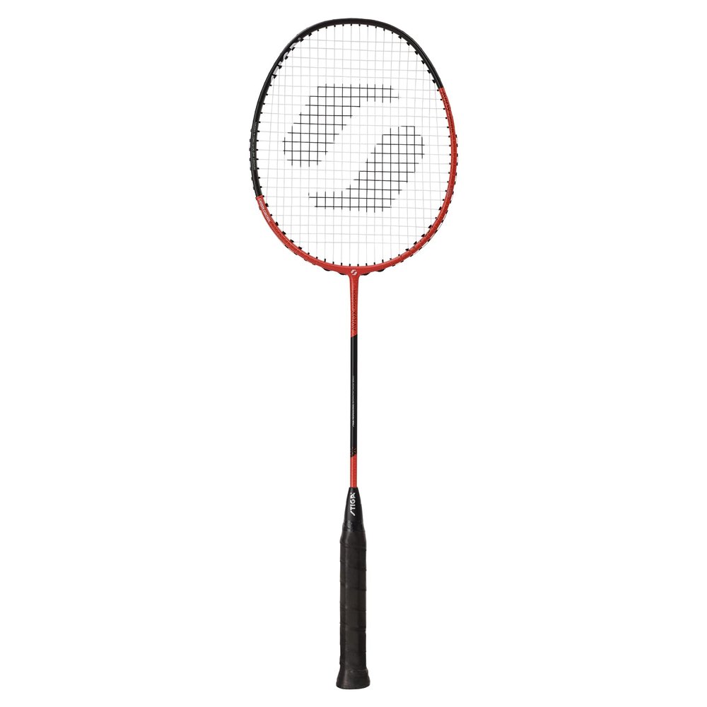 STIGA Aviox Progress Badminton Racket, Slender Grip Carbon Fiber Racket for Single & Double Advance & Beginner Players, Black/Red, Grip Size 4