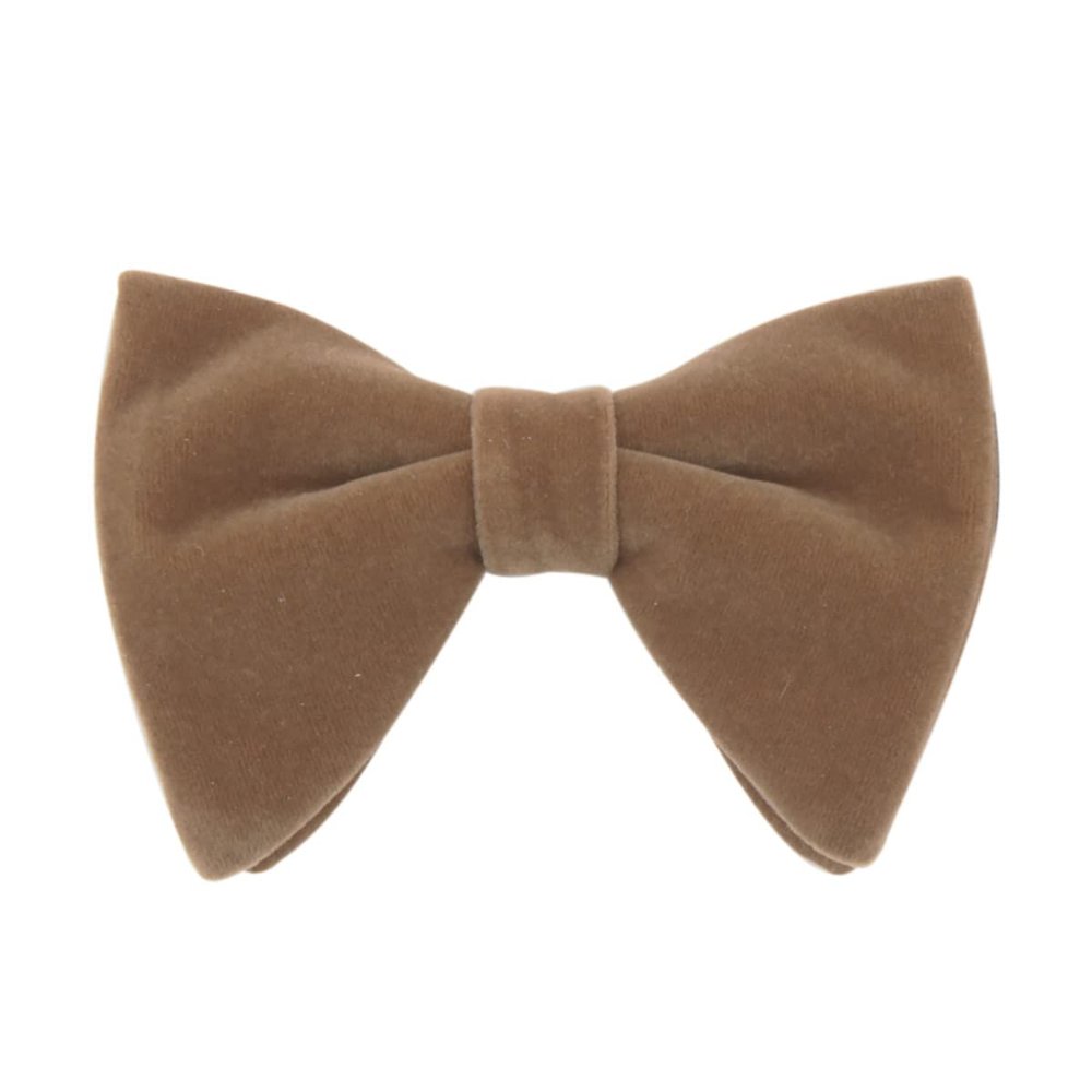 Men's Velvet Oversize Pre-tie Bowtie, Adjustable Formal Tuxedo Butterfly Big Bowties for Wedding Party Fancy Dress Costume (Light Tan)