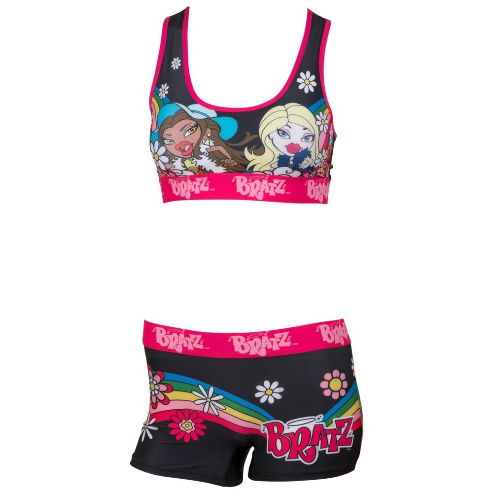 Bratz Girls Sports Bra and Boy Short Panty Set (US, Alpha, Large, Regular, Regular, Multicolor)
