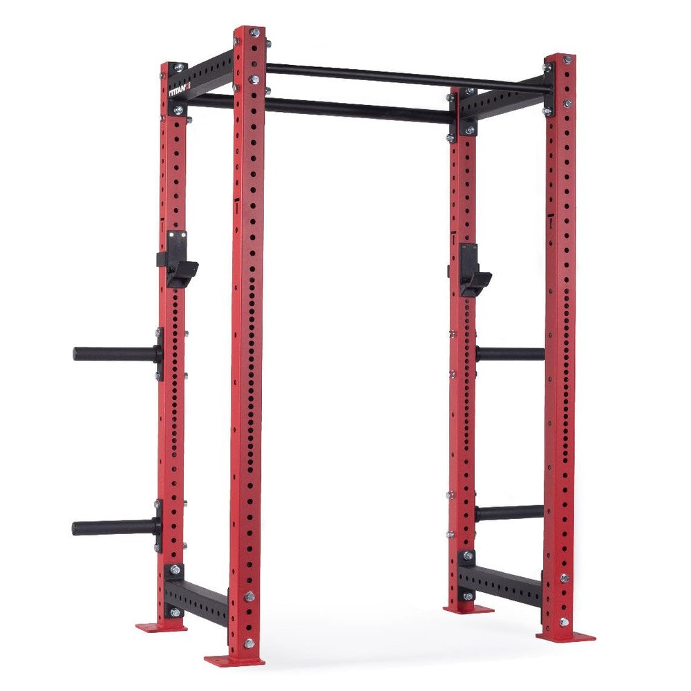 Titan Fitness X-3 Series 80" Red Bolt-Down Power Rack, 24" Depth, Rackable 1650 LB Cage, 1.25" and 2" Pull Up Bars, Standard J-Hooks, Weight Plate Holders, Weightlifting and Strength Training