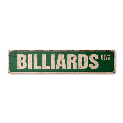 Billiards Vintage Aluminum Street Sign Foosball Pool cue pooltable Darts Rustic Metal tin | Indoor/Outdoor | 24" Wide