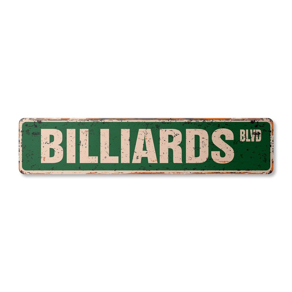 Billiards Vintage Aluminum Street Sign Foosball Pool cue pooltable Darts Rustic Metal tin | Indoor/Outdoor | 24" Wide