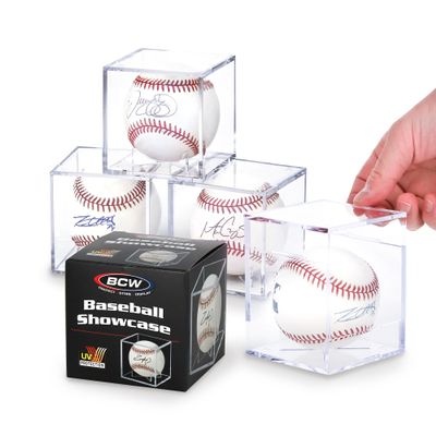 BCW Baseball Showcase | UV Protected | Fits MLB, Minor League, Little League Baseballs | Clear Display Case for Autographed Baseball | Easy Assembly - Home, Office, Sports Memorabilia (4 Pack)