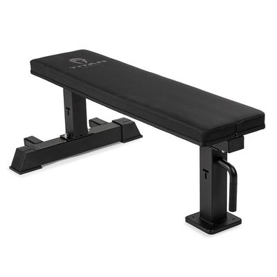 Titan Fitness Elite Series Single Post Flat Bench, Rated 1,000 LB, Black Finish, 2.5" Thick HeftyGrip Vinyl Pad, Dedicated Home Gym Competition Weightlifting & Strength Training Utility Bench