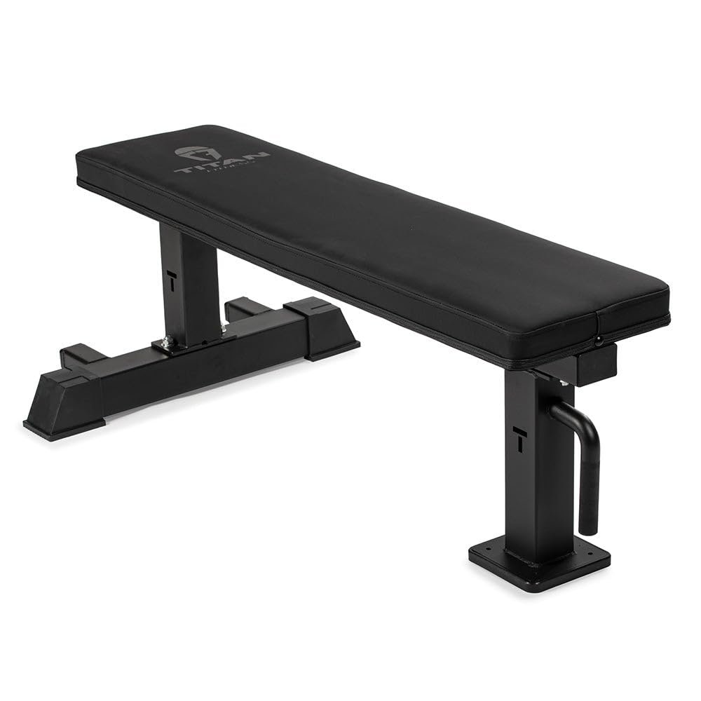 Titan Fitness Elite Series Single Post Flat Bench, Rated 1,000 LB, Black Finish, 2.5" Thick HeftyGrip Vinyl Pad, Dedicated Home Gym Competition Weightlifting & Strength Training Utility Bench