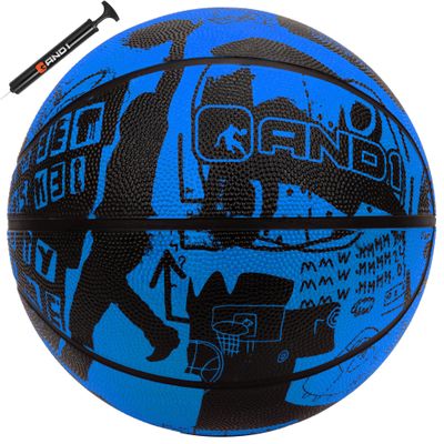 AND1 Street Art 27.5 Basketball : Youth Sized Rubber Streetball for Indoor and Outdoor Use, Deep Channel Construction and Durability, Ideal for Boys and Girls Ages 9-11, Includes 10 Pump