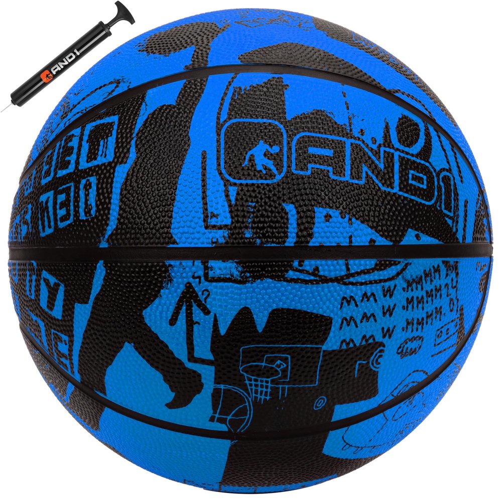 AND1 Street Art 27.5 Basketball : Youth Sized Rubber Streetball for Indoor and Outdoor Use, Deep Channel Construction and Durability, Ideal for Boys and Girls Ages 9-11, Includes 10 Pump