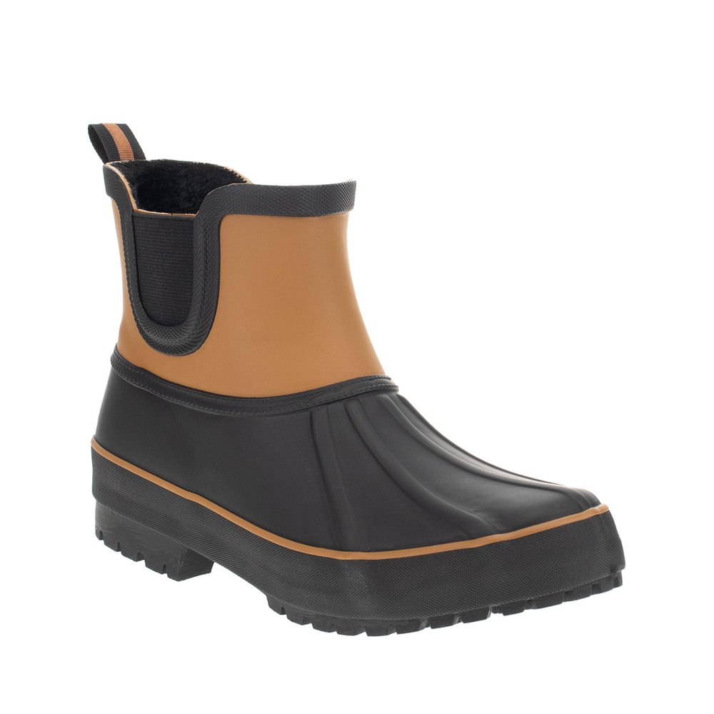 Chooka Ladies Chelsea Duck Rain Boot  Waterproof Rubber Boot, Lined Interior, Elastic Side Gore, Memory Foam Insole, Brown, 9