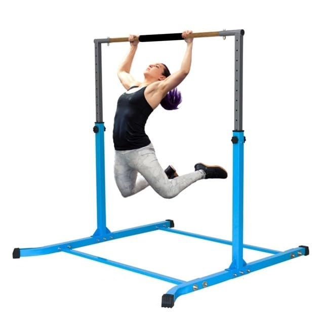 Athletic Bar Gymnastics Bar for Home, Height Adjustable 5 FT Professional Gymnastics Bar for Kids and Teens, Junior Home Gym Equipment Girls & Boys Kip Bar Gymnastic Training Horizontal Bar (Blue)