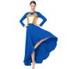AFAVOM Praise Dance Dress for Women Metallic Gold Lyrical Dance Dress Long Sleeve Asymmetric Chiffon Flowy Skirt Shiny Liturgical Worship Dancewear Modern Contemporary Dance Costume Royal Blue XXL view 2
