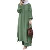 Abaya for Women Two Piece Set Long Sleeve Button Down Shirt Long Maxi Dress+ Long Pants Dubai Arabic Outfit Prayer Spring Fall Casual Dresses Green S view 1