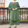 Abaya for Women Two Piece Set Long Sleeve Button Down Shirt Long Maxi Dress+ Long Pants Dubai Arabic Outfit Prayer Spring Fall Casual Dresses Green S view 2