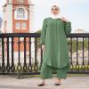 Abaya for Women Two Piece Set Long Sleeve Button Down Shirt Long Maxi Dress+ Long Pants Dubai Arabic Outfit Prayer Spring Fall Casual Dresses Green S view 3