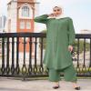 Abaya for Women Two Piece Set Long Sleeve Button Down Shirt Long Maxi Dress+ Long Pants Dubai Arabic Outfit Prayer Spring Fall Casual Dresses Green S view 4