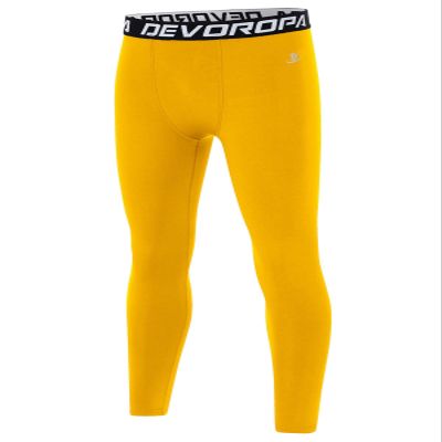 DEVOROPA Boys Leggings Quick Dry Youth Compression Pants Sports Tights Basketball Base Layer Gold M
