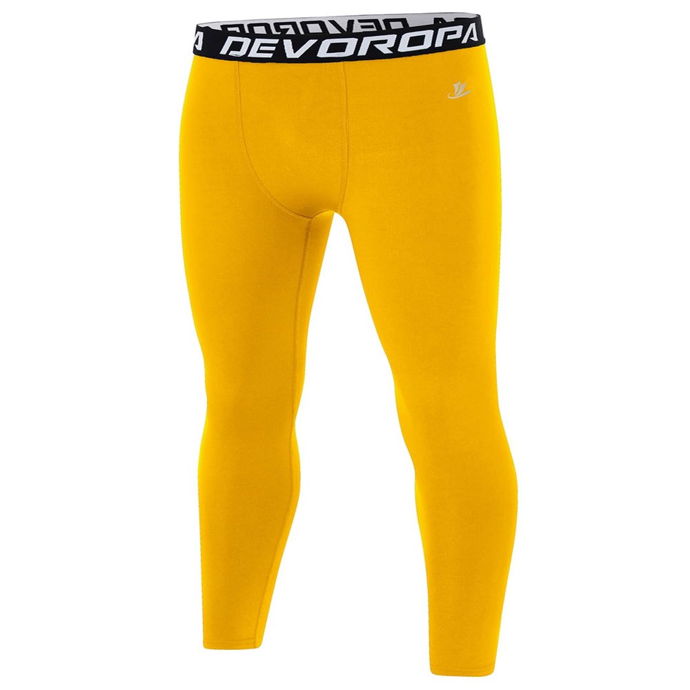 DEVOROPA Boys Leggings Quick Dry Youth Compression Pants Sports Tights Basketball Base Layer Gold M