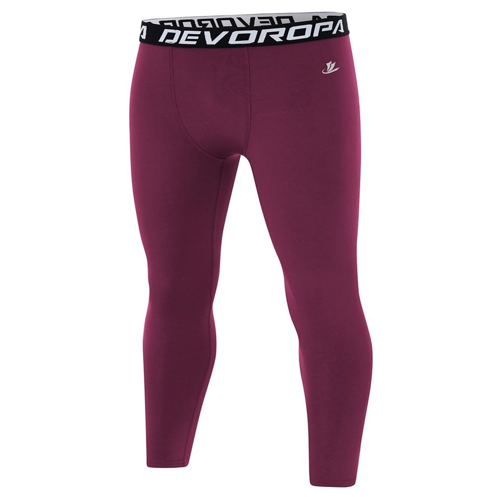 DEVOROPA Boys Leggings Quick Dry Youth Compression Pants Sports Tights Basketball Base Layer Maroon XL