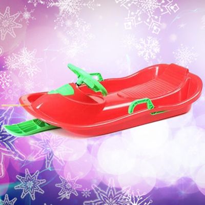 Double Thickened Sled, Children's Sled with Steering Wheel, Sled with Brake Handrail