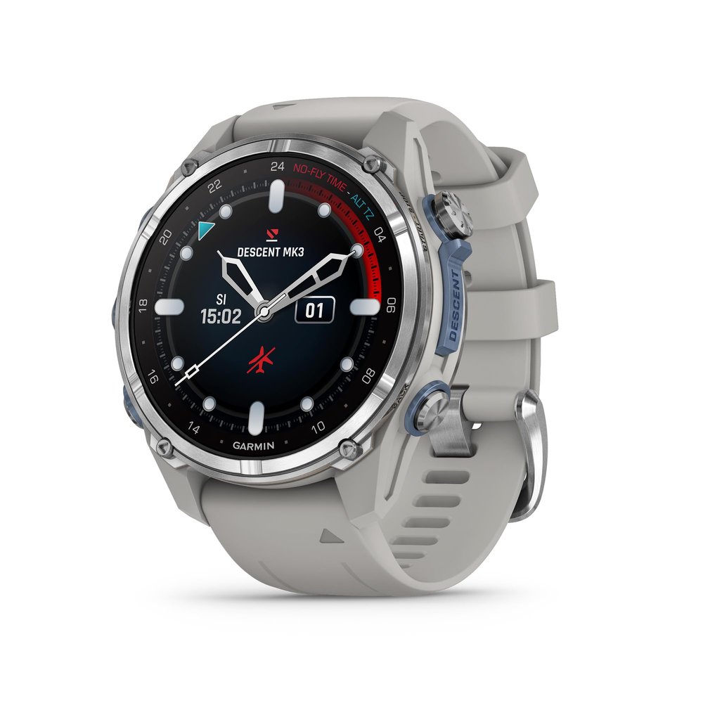 Garmin Descent Mk3 Dive Computer and Multisport Smartwatch with AMOLED Display with Advanced Dive Modes and GPS Navigation (43mm, Stainless Steel with Fog Gray Silicone Band)