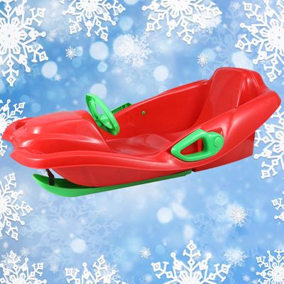 Children's Sledge, Thickened Double Sledge, Multi-Coloured Sledges, Snow Sledge with Backrest, Plastic Sledge