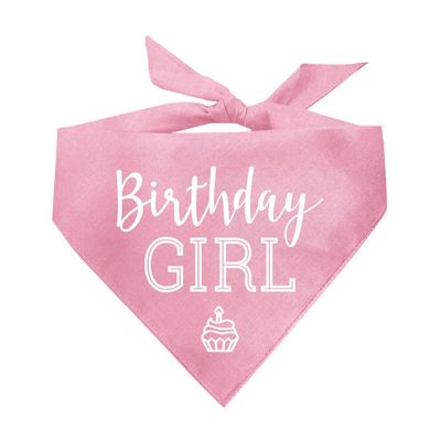 Birthday Girl with Cupcake Dog Bandana | 100% Cotton | Made in USA | Birthday | Pawty | Party Theme | Celebration Supplies | Photoshoot | Baby Pink, One Size (215)