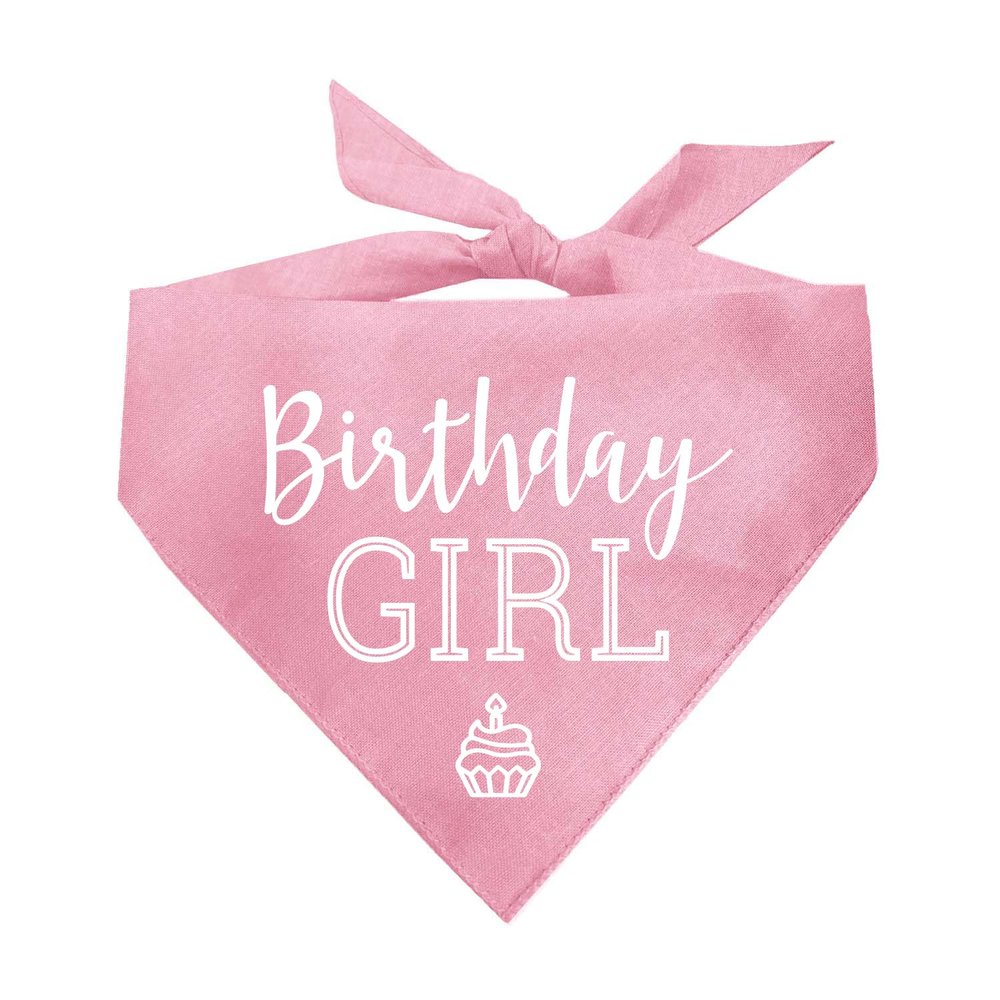 Birthday Girl with Cupcake Dog Bandana | 100% Cotton | Made in USA | Birthday | Pawty | Party Theme | Celebration Supplies | Photoshoot | Baby Pink, One Size (215)