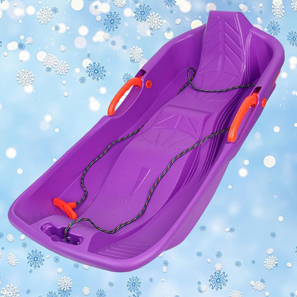 Winter Tandem Sledges, Children's Sledges, Sledges with Brakes and Pull Ropes, Plastic High Back Sledges