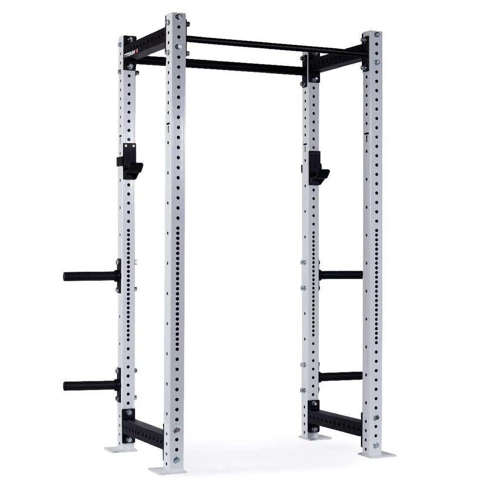 Titan Fitness X-3 Series 90" White Bolt-Down Power Rack, 24" Depth, Rackable 1650 LB Cage, 1.25" and 2" Pull Up Bars, Standard J-Hooks, Weight Plate Holders, Weightlifting and Strength Training