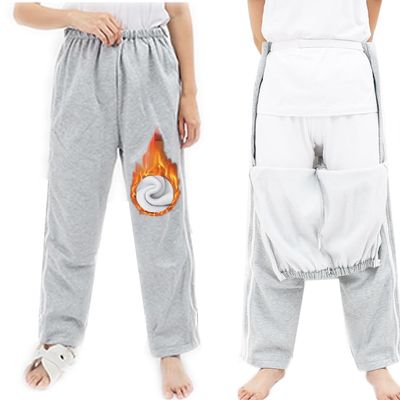 AUSTYLCO Fleece Tear Away Pants for Men Two Side Zippers Sweatpants for Basketball Knee/Leg Post-Surgery/Fracture