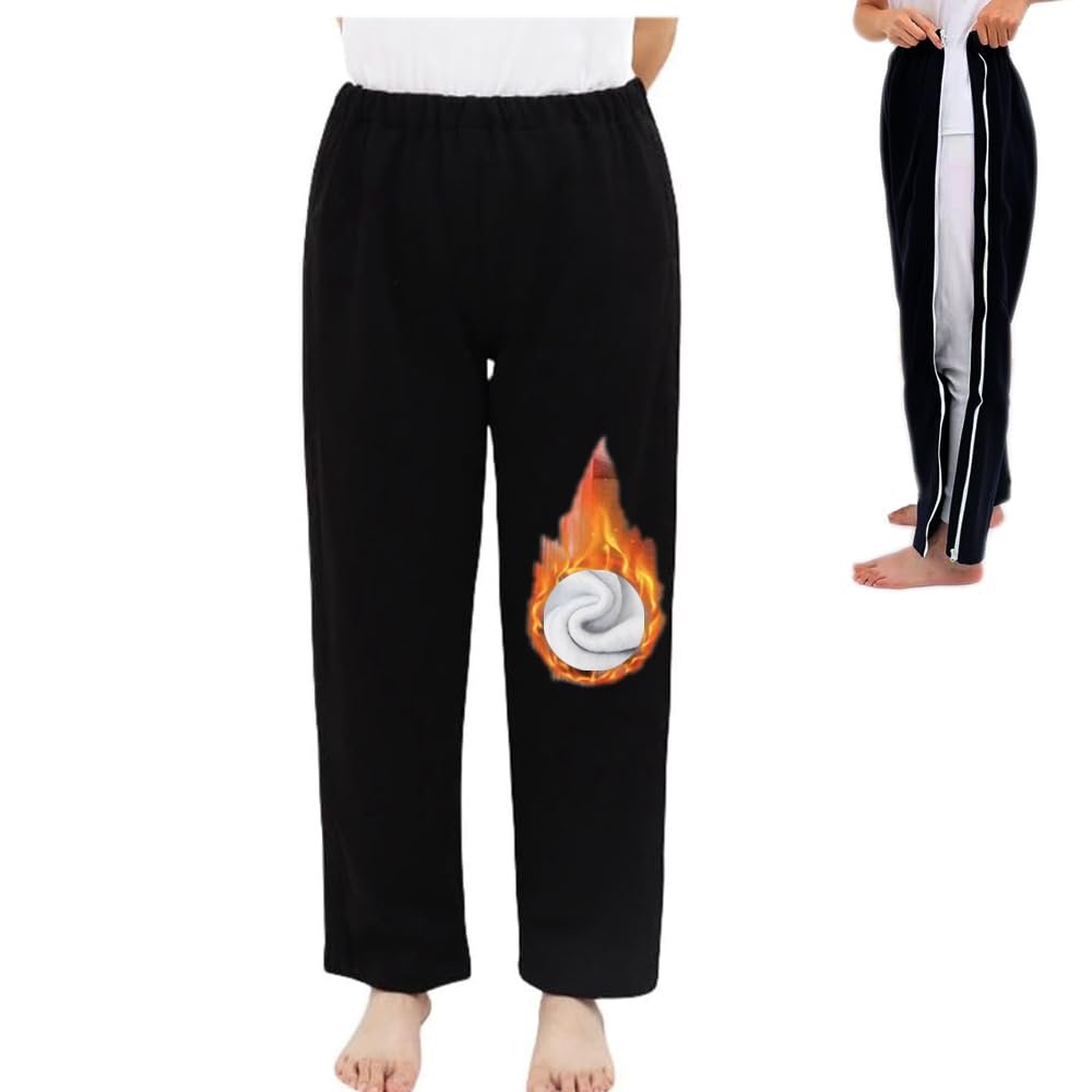 AUSTYLCO Fleece Tear Away Pants for Men Two Side Zippers Sweatpants for Basketball Knee/Leg Post-Surgery/Fracture