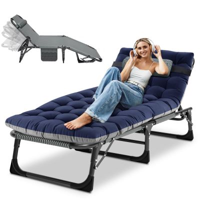 DoCred 5-Fold Camping cot for Adults, Adjustable Folding Bed Reclining Folding Lounge Chairs, 2-Sided Mattress with Pillow, Portable Intdoor Folding Sleeping Cots Bed