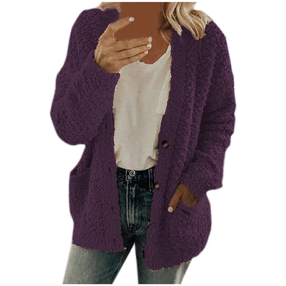ZYXTIM Womens Oversized Sherpa Jackets Faux Fuzzy Fleece Long Sleeve Warm Fall Coat Plus Size Buttons Outerwear with Pockets Purple