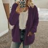 ZYXTIM Womens Oversized Sherpa Jackets Faux Fuzzy Fleece Long Sleeve Warm Fall Coat Plus Size Buttons Outerwear with Pockets Purple view 2