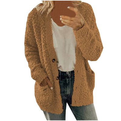 ZYXTIM Womens Oversized Sherpa Jackets Faux Fuzzy Fleece Long Sleeve Warm Fall Coat Plus Size Buttons Outerwear with Pockets Coffee