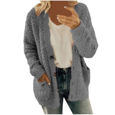 ZYXTIM Womens Oversized Sherpa Jackets Faux Fuzzy Fleece Long Sleeve Warm Fall Coat Plus Size Buttons Outerwear with Pockets Dark Gray