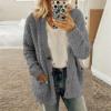 ZYXTIM Womens Oversized Sherpa Jackets Faux Fuzzy Fleece Long Sleeve Warm Fall Coat Plus Size Buttons Outerwear with Pockets Dark Gray view 2