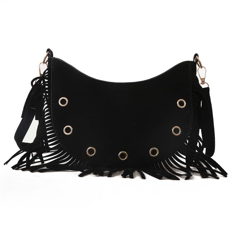 Pamayaneen Women's Fringe Crossbody Bag Shoulder Bag Tassel Chest Fanny Pack for Women Girls Black Travel Pouch