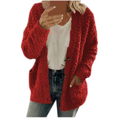 ZYXTIM Womens Oversized Sherpa Jackets Faux Fuzzy Fleece Long Sleeve Warm Fall Coat Plus Size Buttons Outerwear with Pockets Red