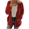 ZYXTIM Womens Oversized Sherpa Jackets Faux Fuzzy Fleece Long Sleeve Warm Fall Coat Plus Size Buttons Outerwear with Pockets Red view 1