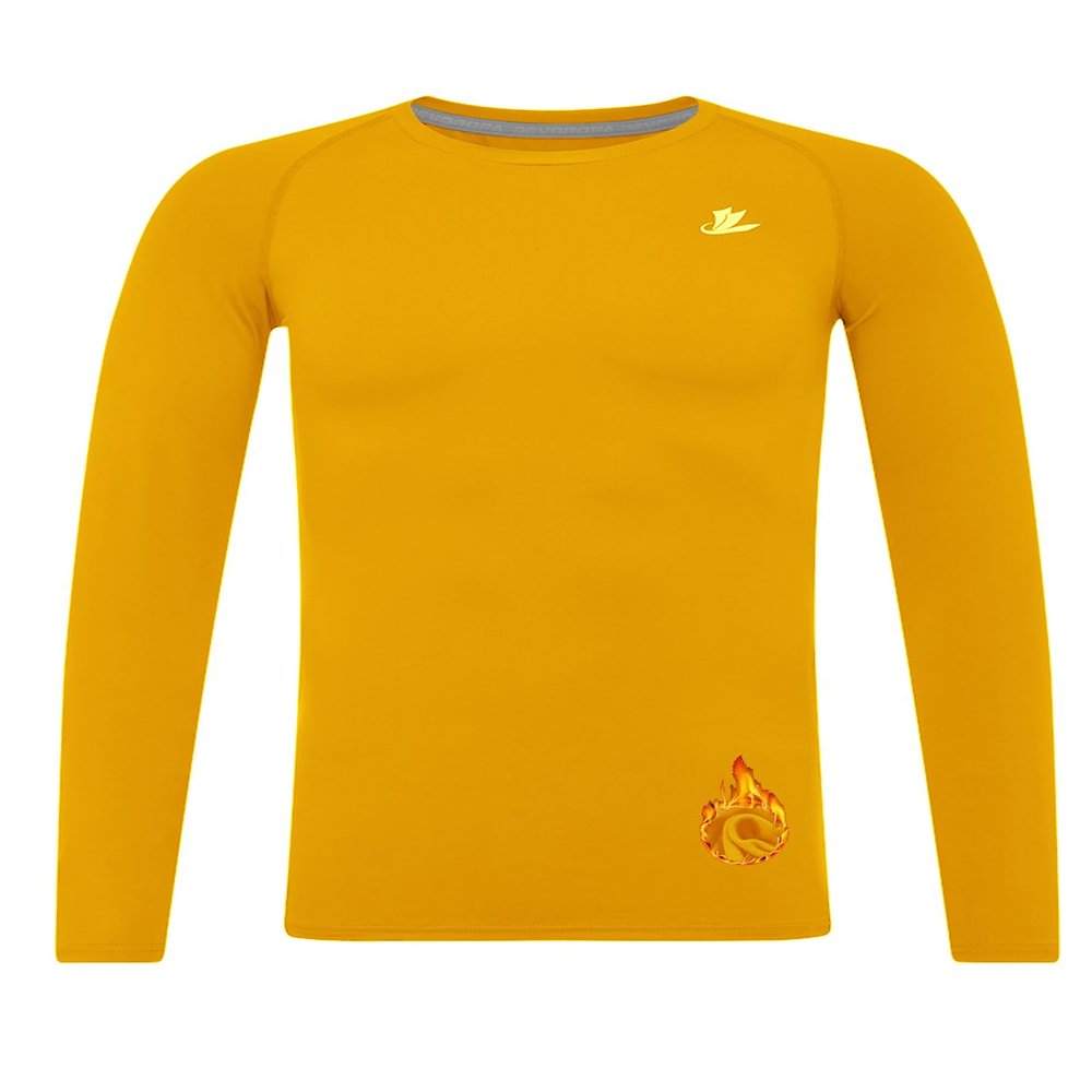 DEVOROPA Youth Boys Compression Thermal Shirt Long Sleeve Fleece Baselayer Soccer Baseball Undershirt Gold M